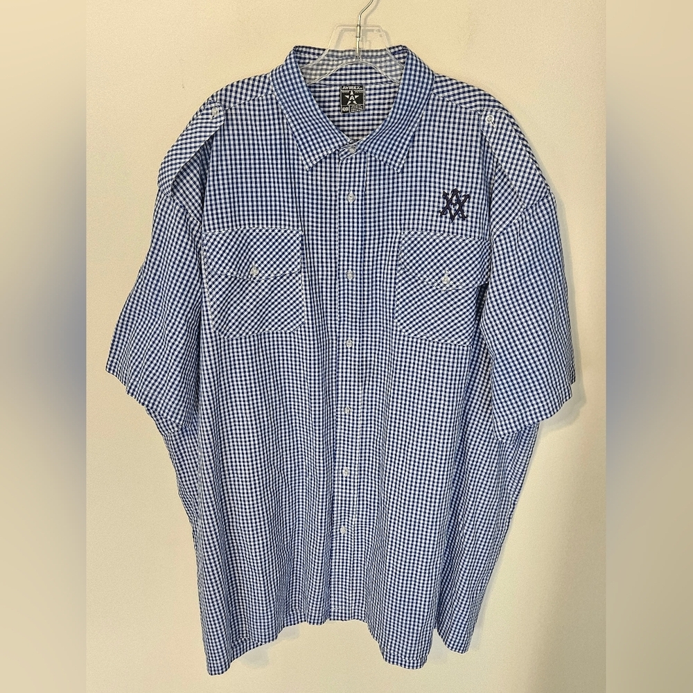 Avirex blue and white checkered short-sleeve button-up shirt Size 4X - Picture 2 of 7